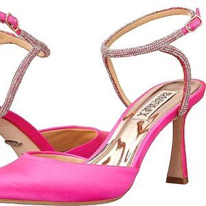 Badgley Mischka Kamilah Satin Rhinestone Ankle Strap Pumps - Pink